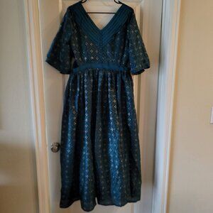 Dark Teal Indian-Style Dress - Desi Partywear - Never Been Worn XL - Foil Print